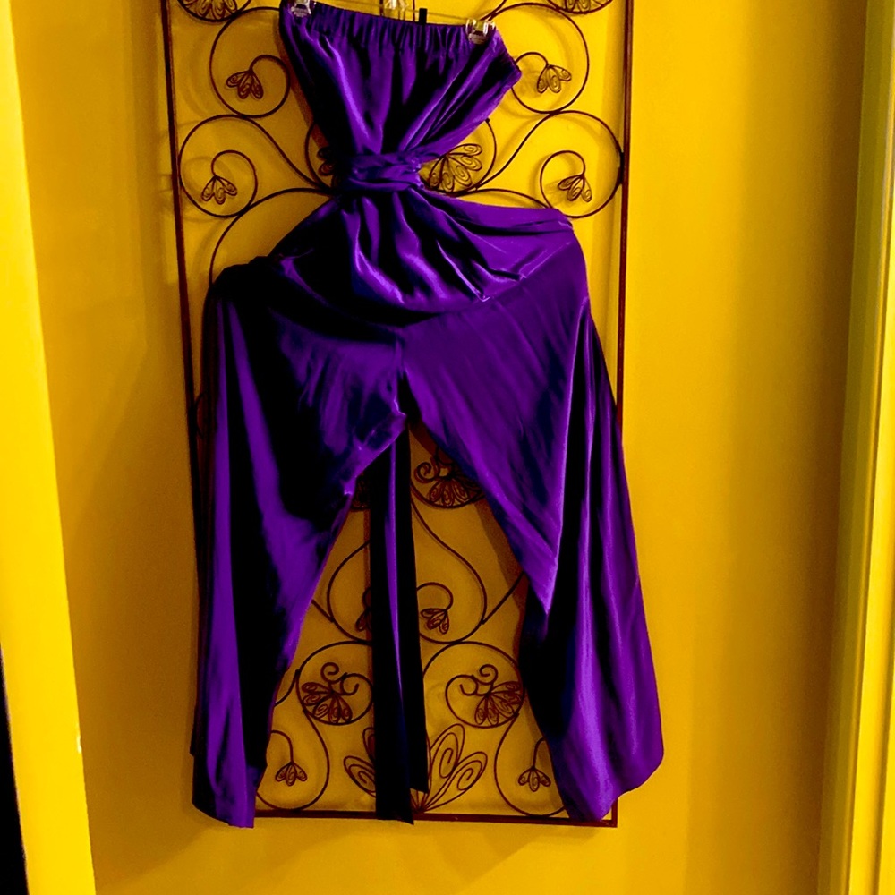 BCBG Strapless Women Purple jumpsuit with wide cloth belt